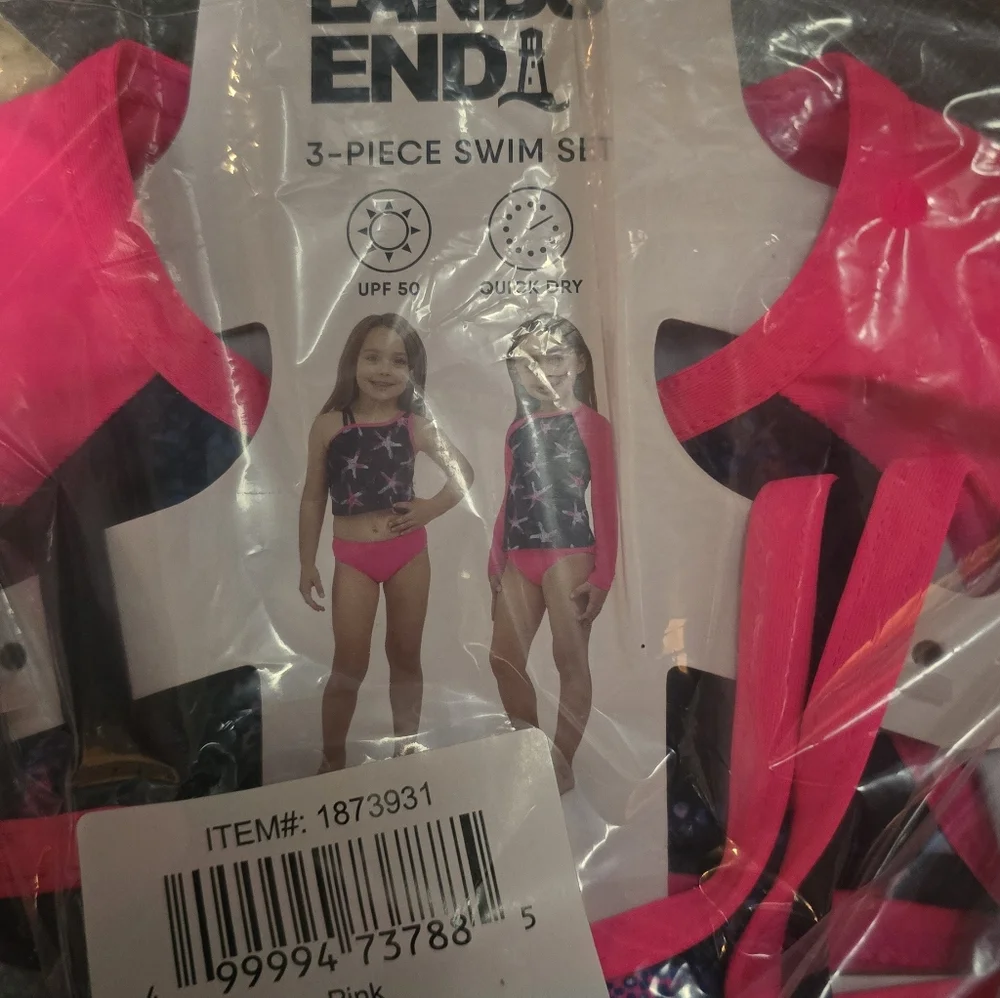 NEW Lands End Girls rash guard top, bikini top and bottom swim set, New 3 Piece